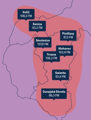 Pokrytie Trnavského rádia. Až 8 frekvencií v celom Trnavskom kraji.